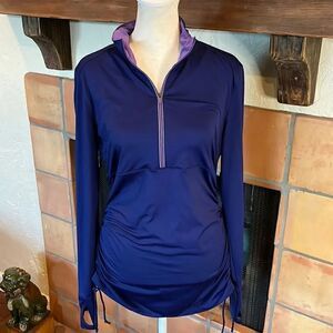 Athleta Hot Shot Performance 1/2 Zip Ruched Active Dark Blue/Purple Top, M!